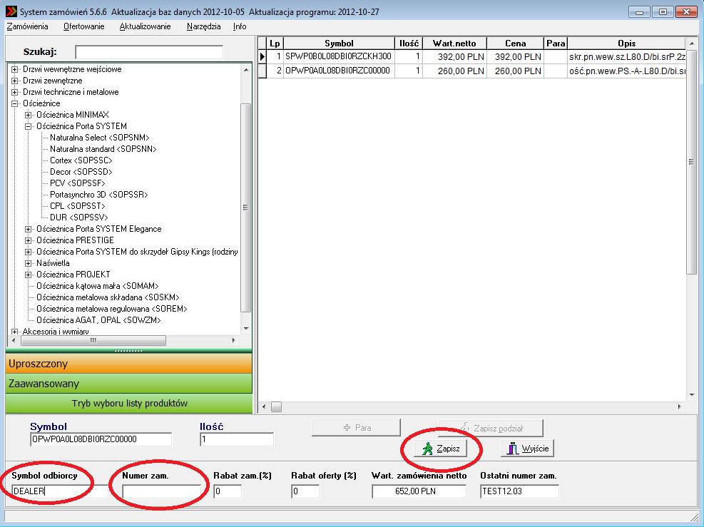 ZAPISANIE ZAMÓWIENIA W celu zapisania zamówienia w formie pliku należy uzupełnić następujące dane: symbol odbiorcy oraz numer zamówienia.
