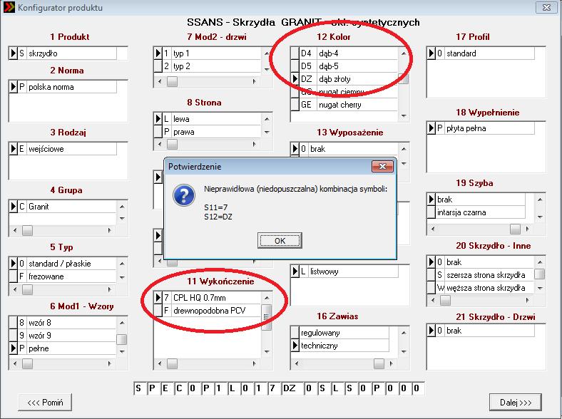 drugim rodzajem komunikatu jest niedozwolona (dopuszczalna) kombinacji symboli, oznacza, iż wybrano opcję nietypową lecz dopuszczalną np.