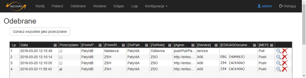 opcja pojawi się po wybraniu więcej niż jednego pliku. EKRAN ODEBRANE Ekran Odebrane spełnia rolę skrzynki odbiorczej aplikacji.