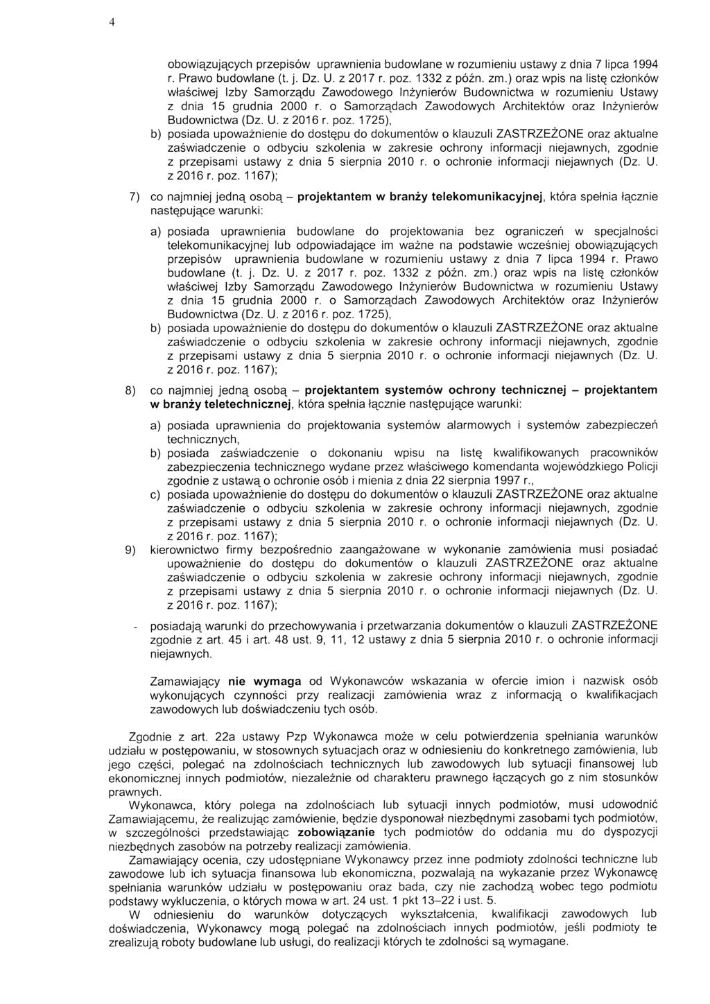 obowi^zuj^cych przepisow uprawnienia budowlane w rozumieniu ustawy z dnia 7 lipca 1994 r. Prawo budowlane (t. j. Dz. U. z 2017 r. poz. 1332 z pozn. zm.