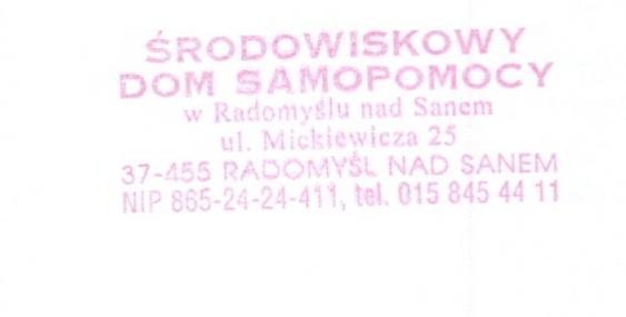Załącznik Nr 2 do Zarządzenia Nr 6/ŚDS/2014 Kierownika ŚDS w Radomyślu nad Sanem z dnia 05 maja