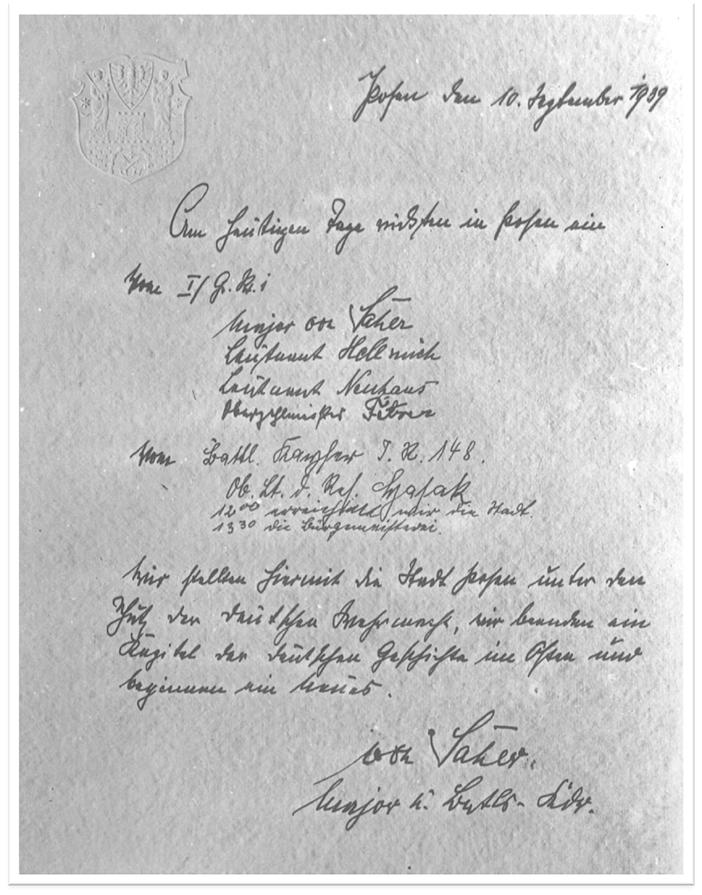 Karta Pracy 2 Dokument potwierdzający przejęcie Poznania przez wojsko