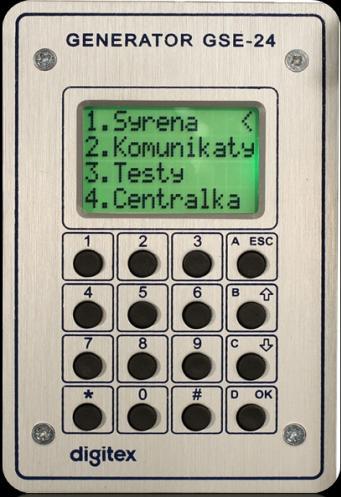 Obsługa syreny analogowe Generator GSE-24 (syreny analogowe) GSE-24 generuje 12 różnych dźwięków syren predefiniowanych przez producenta.