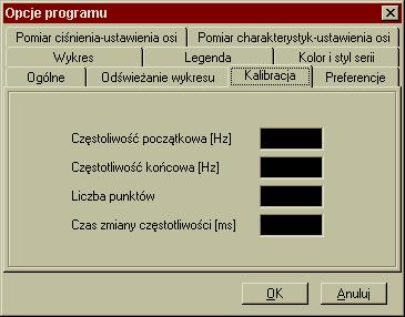 Rys. 13 Zakładka ustawień generatora wykorzystywanego przy kalibracji programu 5.