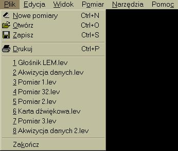 3.3.1 Menu Plik Wygląd menu Plik przedstawiono na rysunku 5. Poszczególne polecenia pozwalają wykonać następujące operacje.