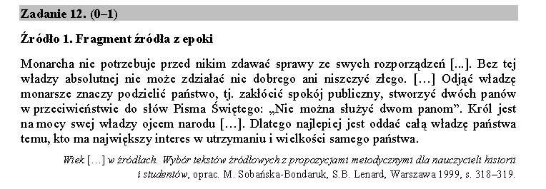 Przykład Matura 2016 1. 2. Zauważ, że masz wskazać różnicę. Gdy podkreślisz sobie odpowiedni fragment łatwiej dostrzec różnicę. Autor pierwszego tekstu jest zwolennikiem władzy absolutnej.