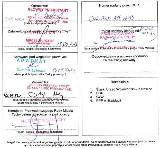 Uzasadnienie: (Uchwała Nr XXXIV/ /13) Zmiana granic obszaru objętego przystąpieniem do sporządzenia planu, zgodnie z Uchwałą Nr 0150/XXV/561/08 Rady Miasta Tychy z dnia 27 listopada 2008 r.