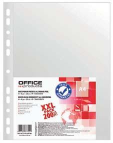 Koszulki na dokumenty OFFICE PRODUCTS, PP, A4, groszkowe Ekonomiczne, wykonane z miękkiej folii polipropylenowej o grubości 40μm, posiada właściwości antyrefleksyjne, groszkowe, transparentne,