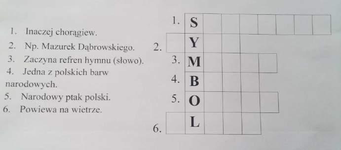 Opis zadania: uczestnicy mają za zadanie rozwiązać krzyżówkę dotyczącą symboli