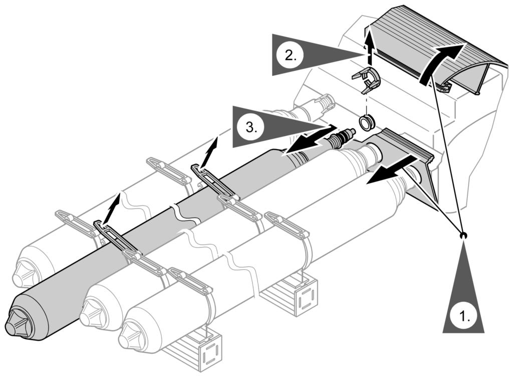 Przyłącza hydrauliczne (ciąg dalszy) 2. Zatrzasnąć rury w uchwytach aż do usłyszenia odgłosu zatrzaśnięcia i dosunąć do oporu do rury rozdzielcza. Rura zatrzaskuje się w zabezpieczeniu sprężynowym. 3.