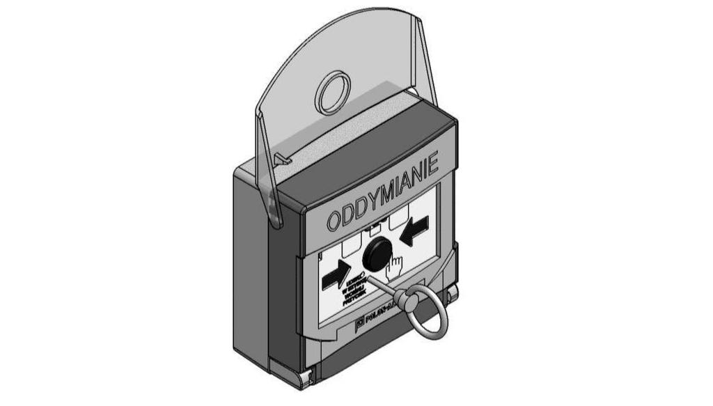 IK-E330-001 5 Aby wysterować powrotnie klapę (skasować oddymianie w wypadku PO-62 i PO-63) należy przy odchylonej szybce, kluczykiem poprzez otwór znajdujący się koło opisu nacisnąć przycisk