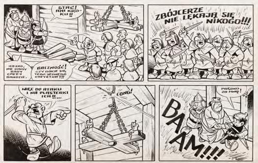 36 Janusz Christa (1934-2008) "Kajko i Kokosz" - Szkoła latania, komplet plansz komiksowych nr 9 A, 1975 r.