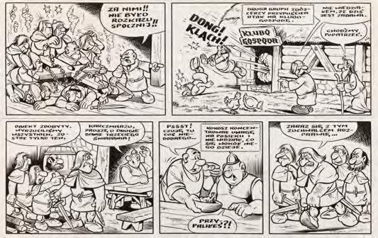 37 Janusz Christa (1934-2008) "Kajko i Kokosz" - Szkoła latania, komplet plansz komiksowych nr 9 B, 1975 r.