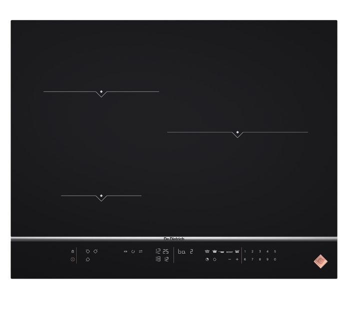 PŁYTA INDUKCYJNA HORIZONE 65 CM DPI7684X Wykończenie czarne szkło + dekoracyjny profil pomiędzy polami grzewczymi a panelem sterowania 4 niezależne pola grzewcze: 2 lewe pola z możliwością