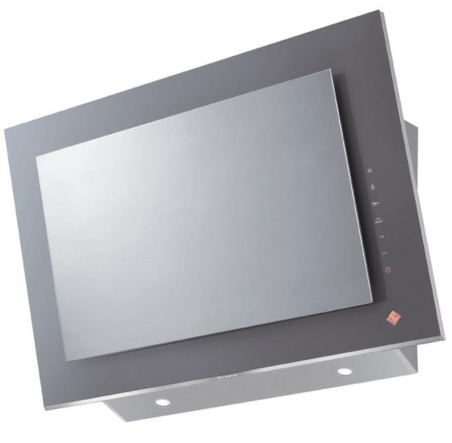 DEKORACYJNY OKAP PANELOWY 90 CM DHV7962X Wykończenie stal nierdzewna / czarne szkło Maksymalna wydajność 771 m 3 /h Poziom głośności: 56-61 db(a) Sterowanie dotykowe, funkcja Eolyse 4 poziomy mocy w