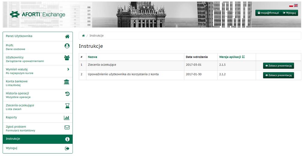 7 Instrukcje Wszystkie nowości w systemie będą dostępne w formie krótkich prezentacji w Panelu Użytkownika, które można obejrzeć wybierając z bocznego paska "Instrukcje".