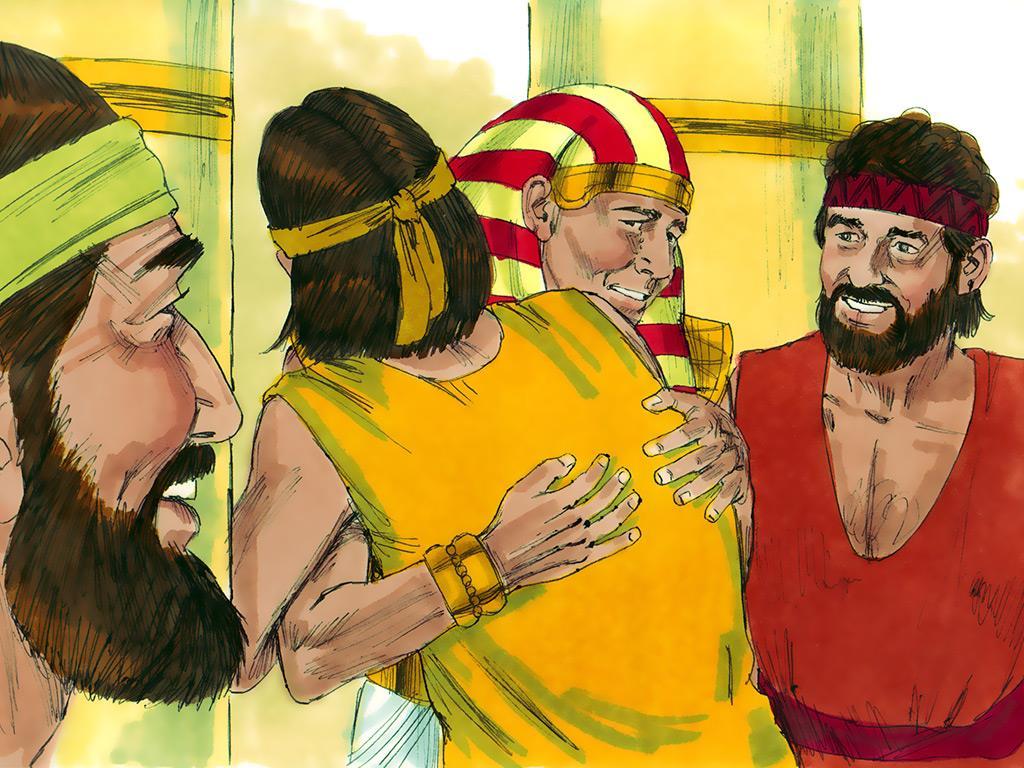 Potem Józef rzucił się na szyję Beniamina i płakał.