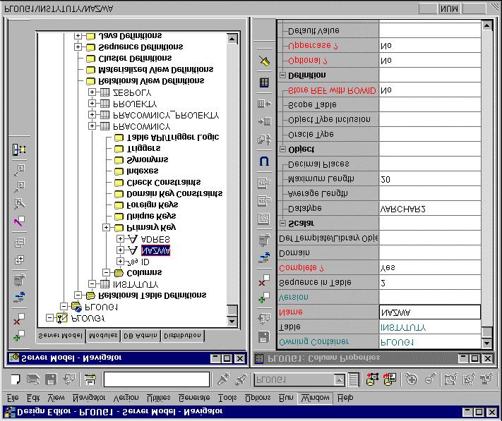 Design Editor Przeglądanie i modyfikacja schematu logicznego Zakładka Server Model,