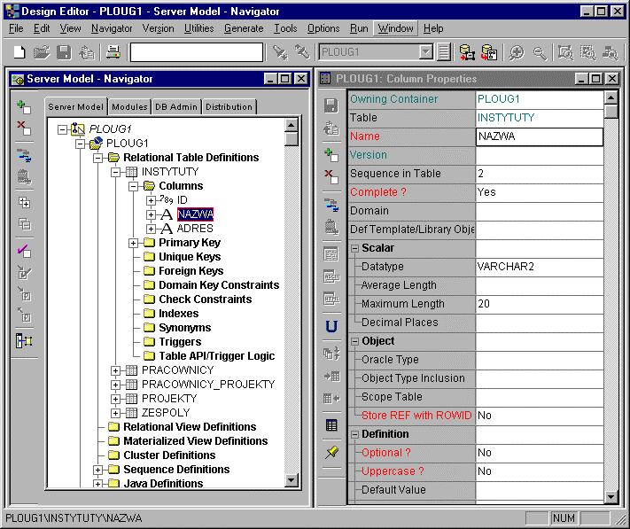 Design Editor Przeglądanie i modyfikacja schematu logicznego Zakładka Server Model,
