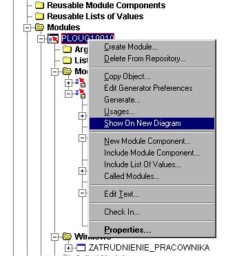 Diagramy struktury aplikacji Tworzenie - menu kontekstowego danej aplikacji wybrać Show on New Diagram\ Rodzaje widok danych - pokazuje wewnętrzną strukturę