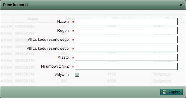 Rys. 39 Rys. 44 przedstawia okno do uzupełniania danych na temat jednostki kierującej.