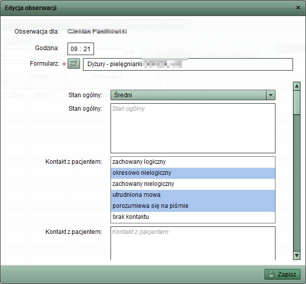 formularz, na podstawie którego ma zostać utworzona obserwacja, uzupełnić ten formularz i całość