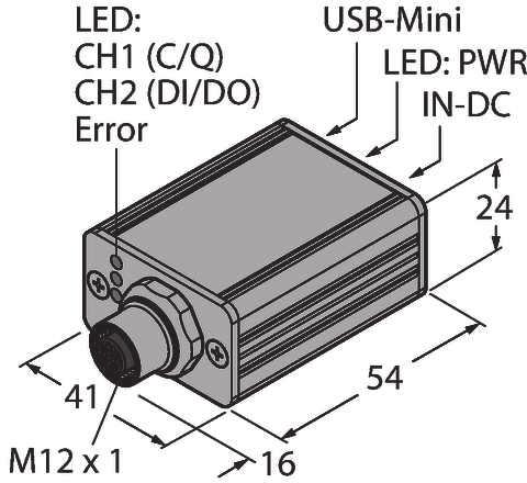 USB-2-IOL-0002 6825482 Master IO-Link ze zintegrowanym portem USB Rysunek wymiarowy Typ ID number RKSV8T-5/TEL 6629121 Przewód