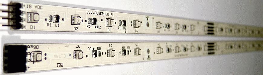 POWERLED LISTWA L6-RGB-OS POWERLED L6-RGB-OS to moduł w kształcie listwy o długości 390 mm, na którym umieszczono 6 diod LED-RGB.