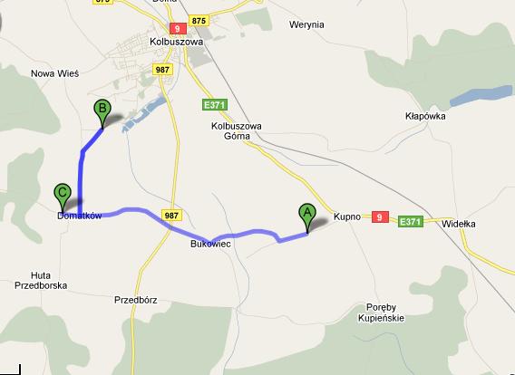 Kurs II Zespół Szkół w Kupnie - Brzezówka (raz rano) - Domatków skrzyżowanie na górce - Bukowiec- Zespół Szkół w Kupnie.