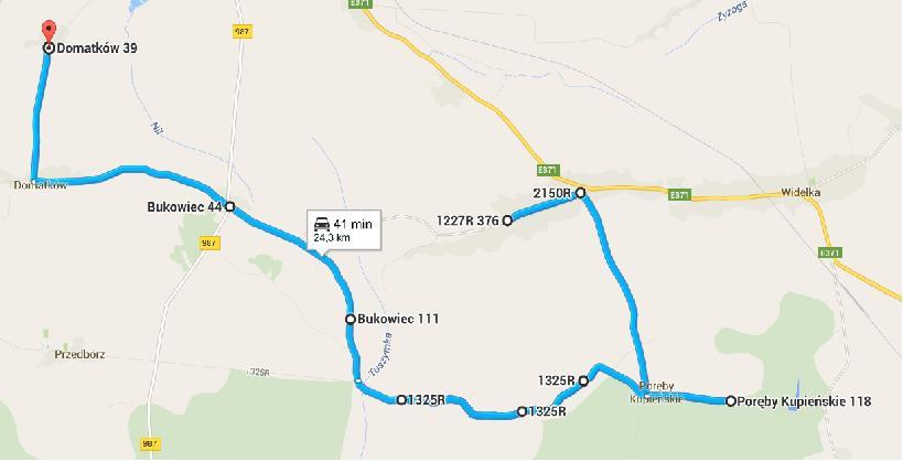Kurs IV Zespół Szkół w Kupnie - Poręby Kupieńskie - Bukowiec Domatków - Brzezówka - Zespół Szkół w Kupnie.