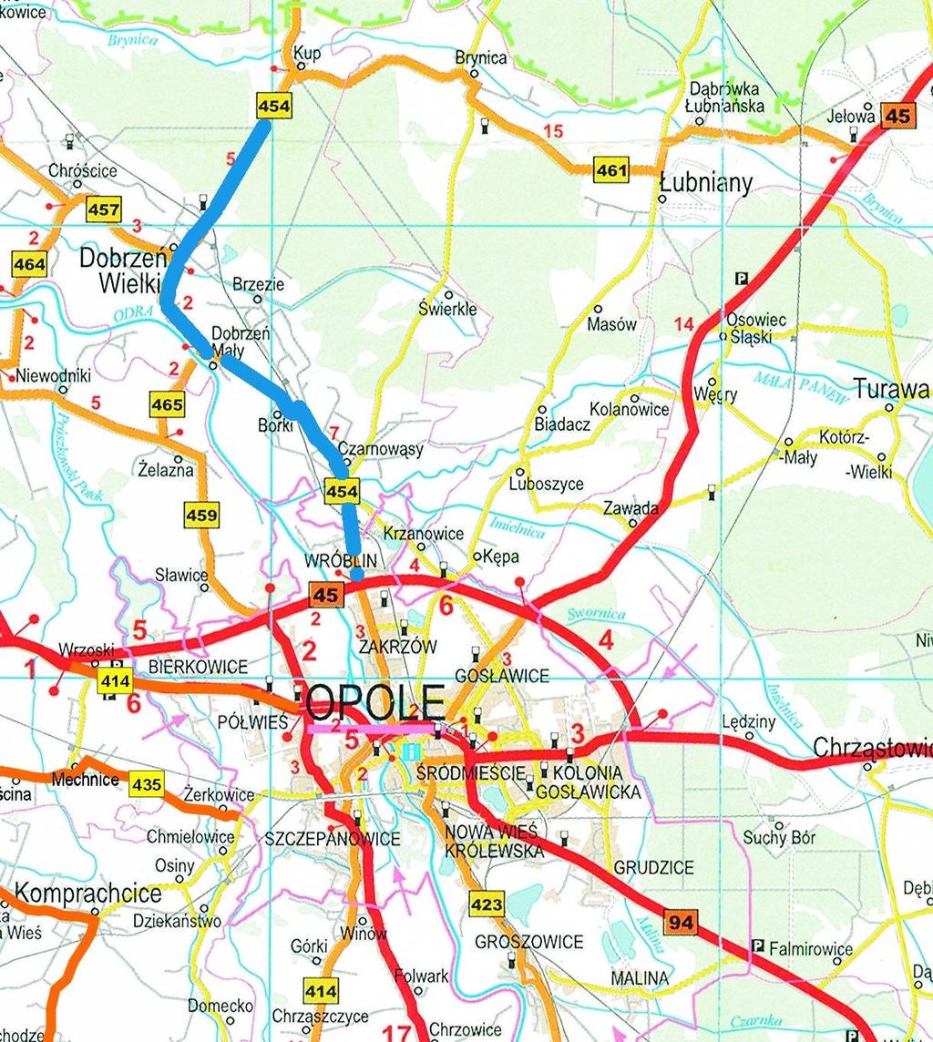 Odcinek drogi wojewódzkiej nr 454 zlokalizowany na terenie miasta Opola i gminy Dobrzeń Wielki ma największe natężenie ruchu na tej drodze.