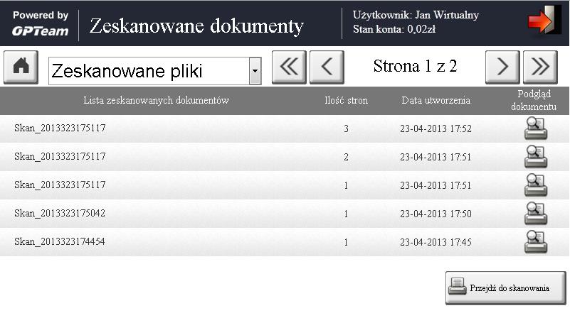10.3. Skanowanie Po wciśnięciu przycisku SKAN listą zeskanowanych plików wyświetlany jest Główny Ekran Skanowania z Rys 57.