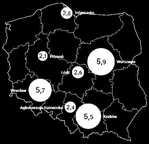 osób) Liczba nowopowstałych miejsc pracy w centrach usług biznesowych 2016/2017  osób)