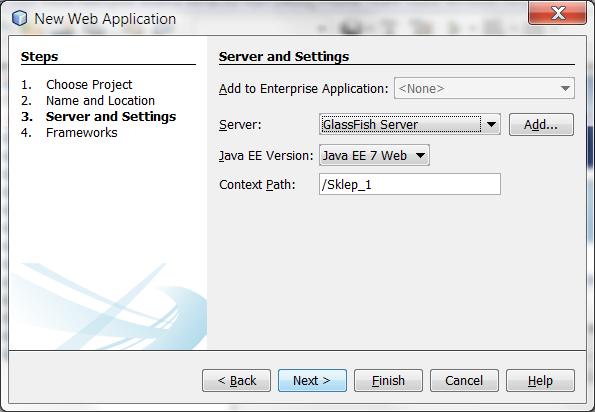 Zakładanie projektu typu Web Application: Server:
