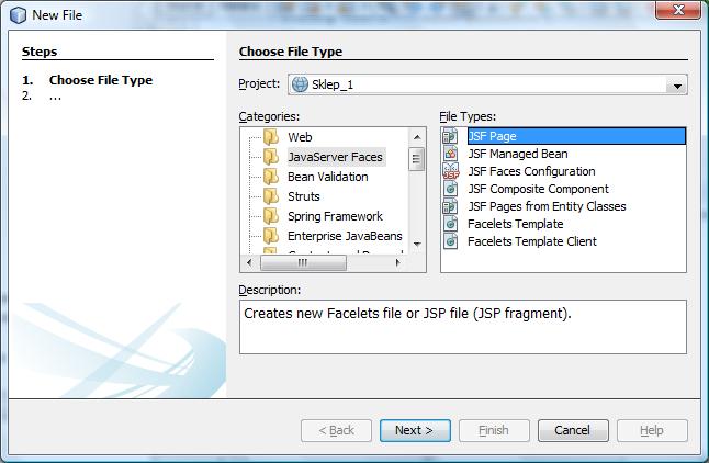 8. Dodanie strony typu JavaServer Faces do