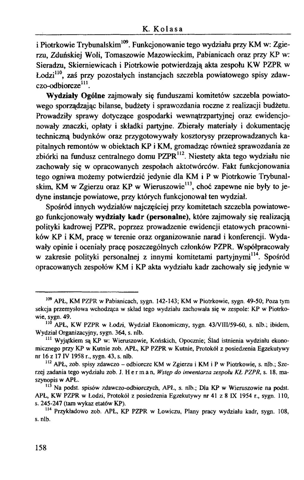 K. Kolasa i Piotrkowie Trybunalskim109.
