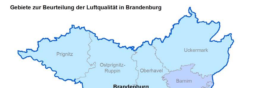 Strefy oceny jakości powietrza w Brandenburgii Dane Geobasis: GeoBasis-DE/LGB 16 2.