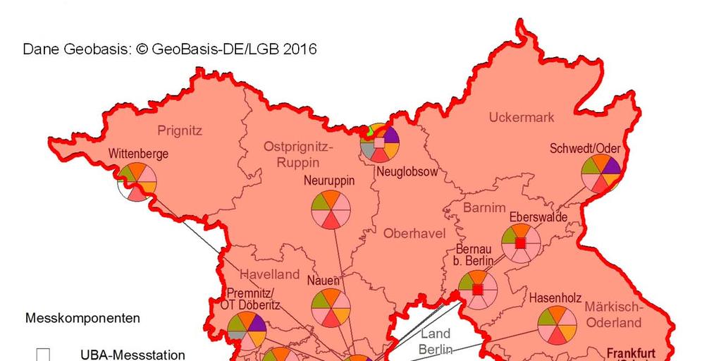 2. Ocena strefowa Wyniki oceny 14: Dane Geobasis: GeoBasis-DE/LGB 16 DEZAXX3S Kraj związkowy Brandenburgia Komponenty pomiarów Stacja pomiaru federal.