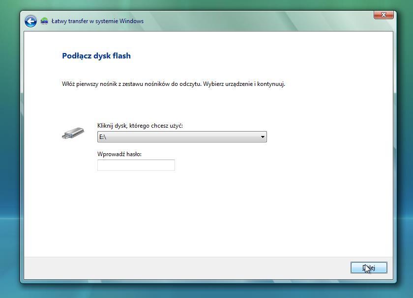 Pojawi się okno "Podłącz pamięć flash USB".