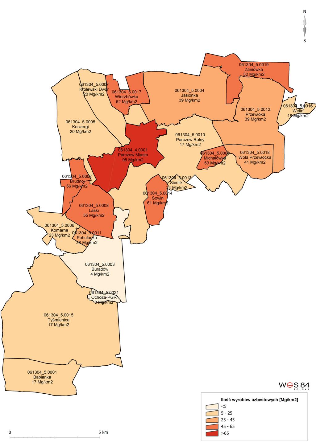 Mapa nr 1 Wyroby azbestowe w obrębach