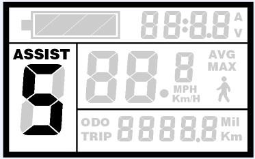 Wykorzystanie tempomatu 6 Km/h Dłuższe przytrzymanie przycisku DOWN aktywuje tempomat i rower rusza bez pedałowania. Tempomat działa do 6 Km/h.