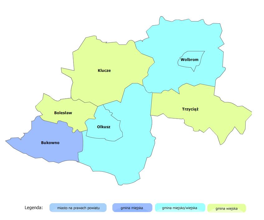 Rysunek 1. Miasto i gmina Wolbrom na tle powiatu olkuskiego Źródło: www.administracja.mswia.gov.