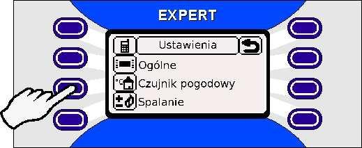 Ustawienie współczynnika pogodowego w regulatorze Expert jest bardzo proste i nie wymaga od uŝytkownika Ŝadnej wiedzy fachowej. W tym celu naleŝy: Przejść do USTAWIEŃ przyciskiem przy ikonie.