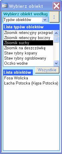 Wybór kryterium wyszukiwania Minimalizowanie i przywracanie formularza Lista, której zawartość zależy od wybranego powyżej kryterium przeszukiwania.