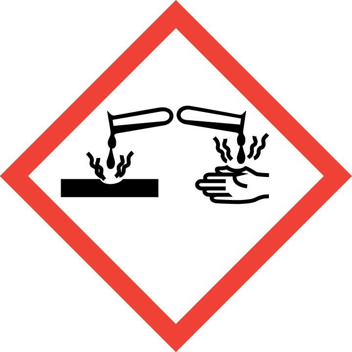 Hasło ostrzegawcze: Niebezpieczeństwo Zwrot(-y) wskazujący(-e) rodzaj zagrożenia: H290 Może powodować korozję metali H302 Działa szkodliwie po połknięciu H318 Powoduje poważne uszkodzenie oczu H373