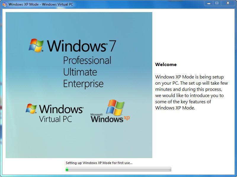 Po kilku sekundach pojawi się ekran "Tryb Windows XP - Windows Virtual