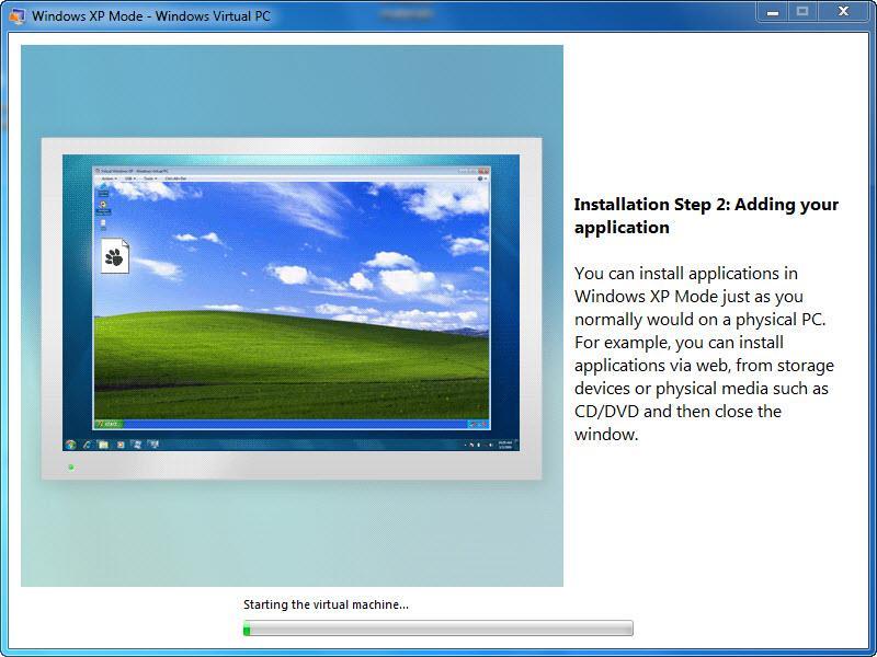 Pojawi się czarny ekran "Windows Virtual PC".