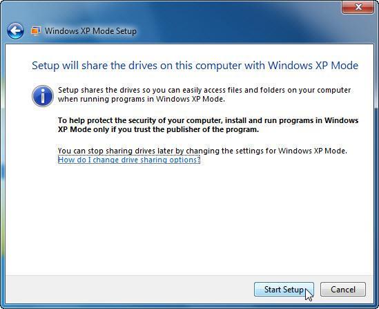 Pojawi się ekran "Instalacja współdzieli napędy na tym komputerze trybu Windows XP".