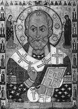 MEDALIONY KOŚCIÓŁ EWANGELICKI W BYCZYNIE OJCIEC KOŚCIOŁA MIKOŁAJ Z MIRY gr. Άγιος Νικόλαος, łac. Sanctus Nicolaus Święty Mikołaj żył na przełomie III i IV wieku. Był on biskupem Miry.