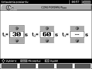 2.2.2 Czasy t1, t2, t3 do obliczenia współczynników absorpcji Przyciskami, przechodzi się do kolejnych czasów, a przyciskami, ustawia wartość czasu. Przyciskiem ENTER zatwierdzić wybór.